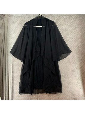 American City Wear Blouse Womens M Black Sheer Tunic Half Sleeve Whimsy Goth